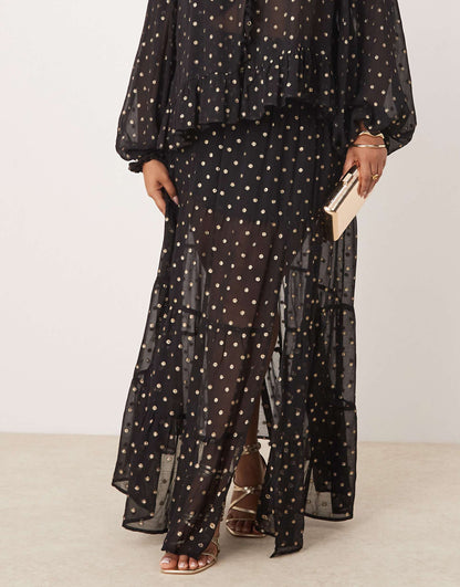 Curve Metallic Spot Maxi Skirt