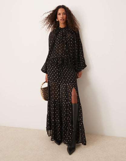 Metallic Spot Maxi Skirt