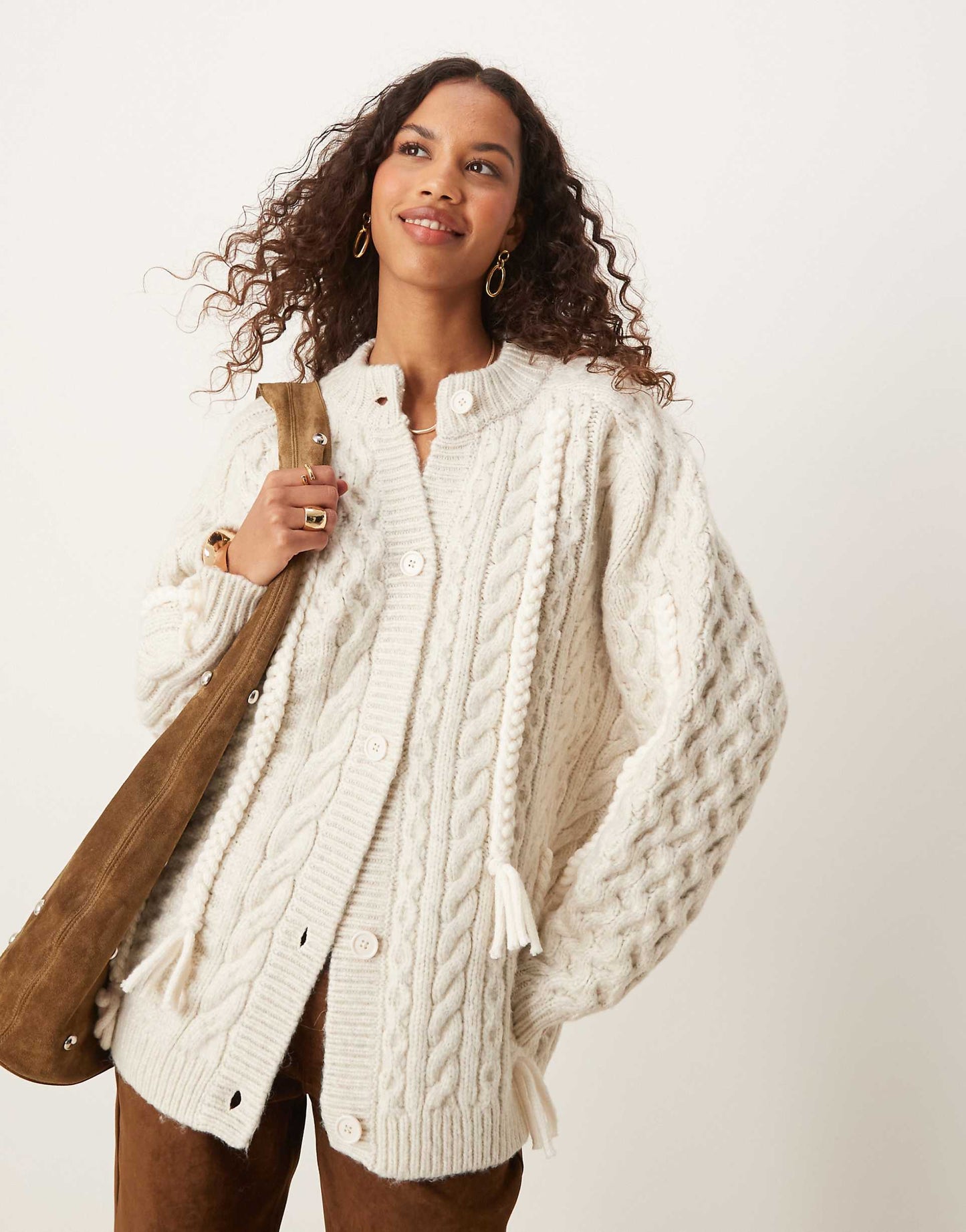 Crafter Cable Cardigan With 3D Detail