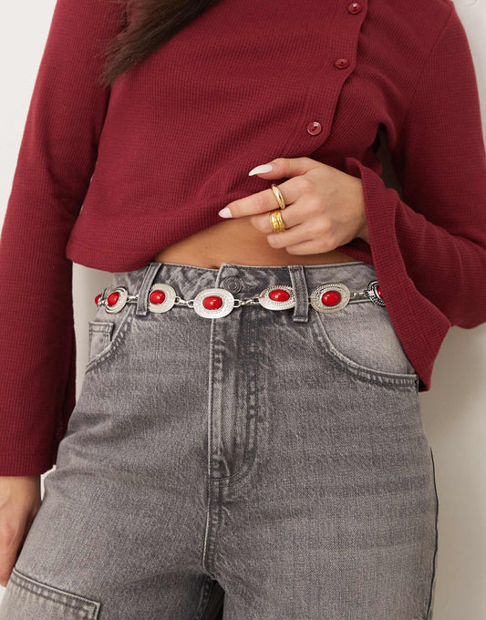 Marble Stone Medallion Chain Belt