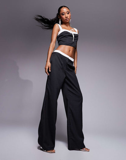 Tailored Contrast Waistband Wide Leg Trousers Co-Ord