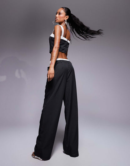 Tailored Contrast Waistband Wide Leg Trousers Co-Ord