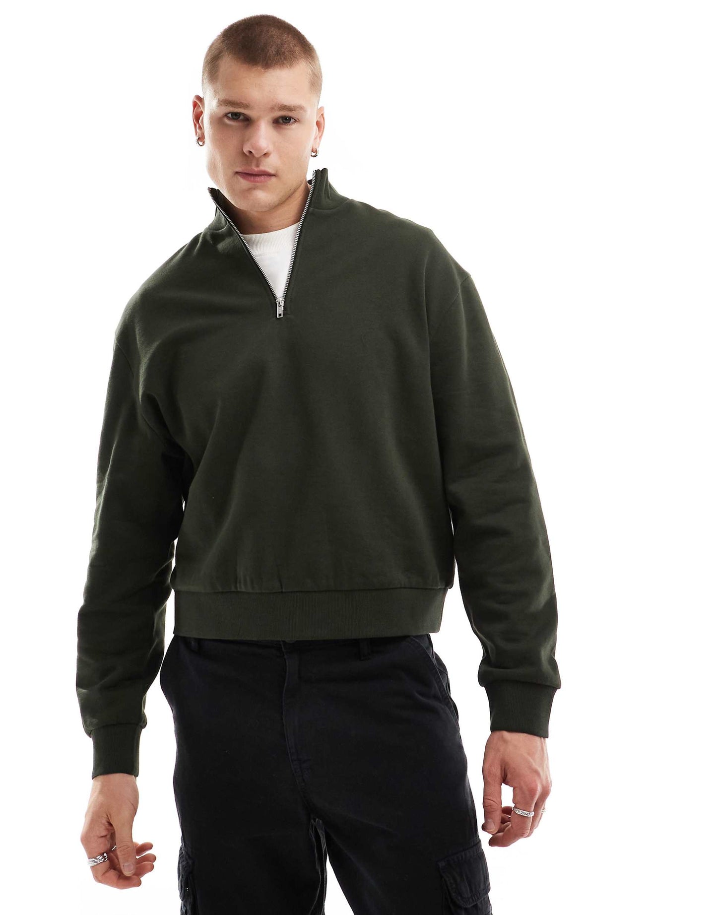 Essential Boxy Oversized Sweatshirt With Quarter Zip