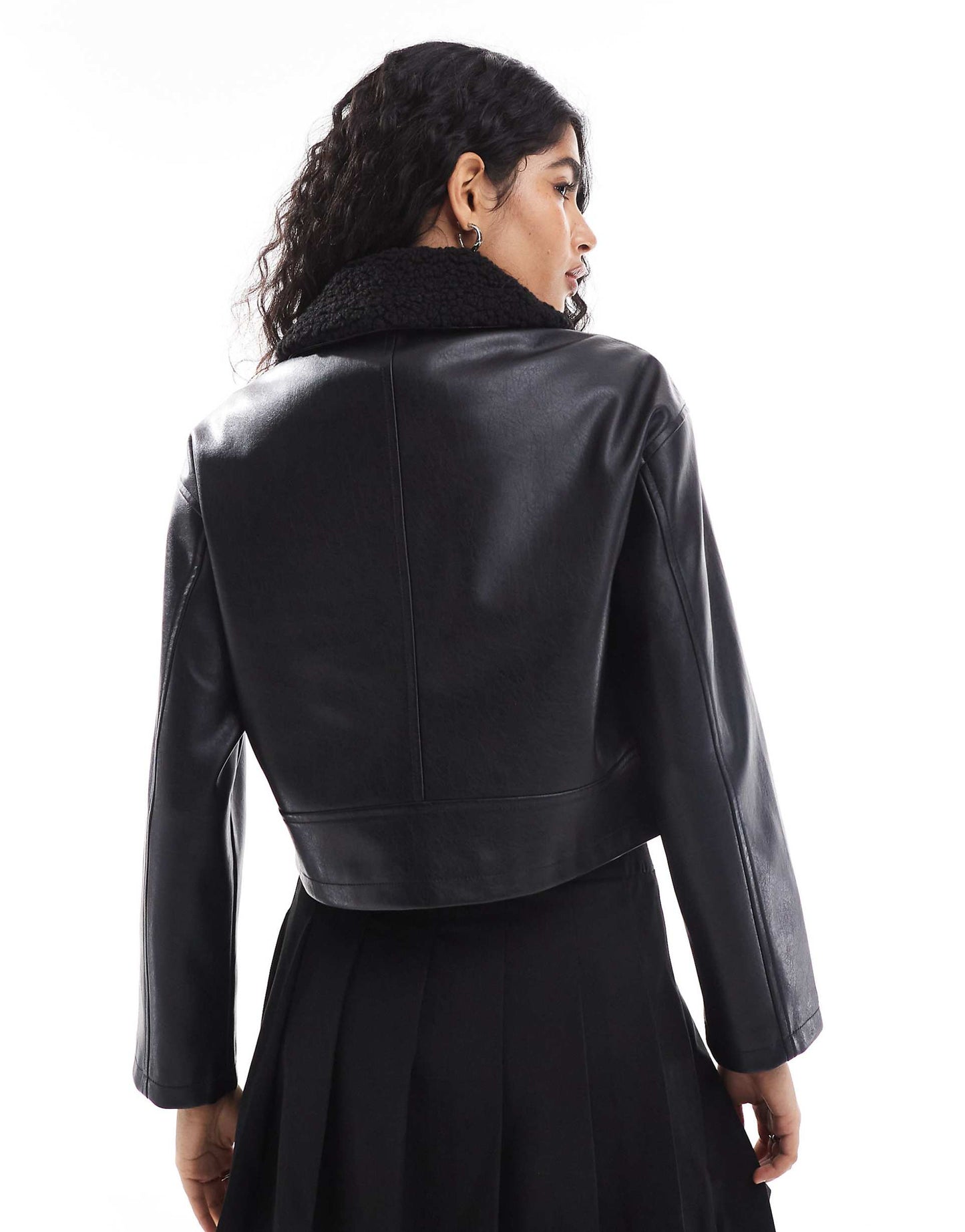 Faux Leather Jacket With Contrast Collar