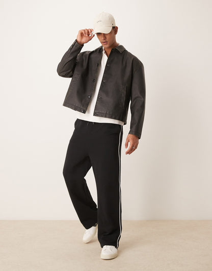 Faux Leather Boxy Harrington Jacket