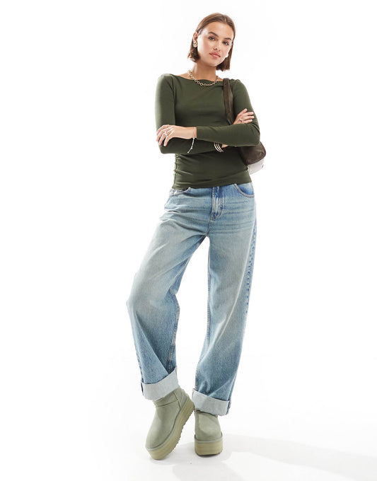 Ruched Boat Neck Top