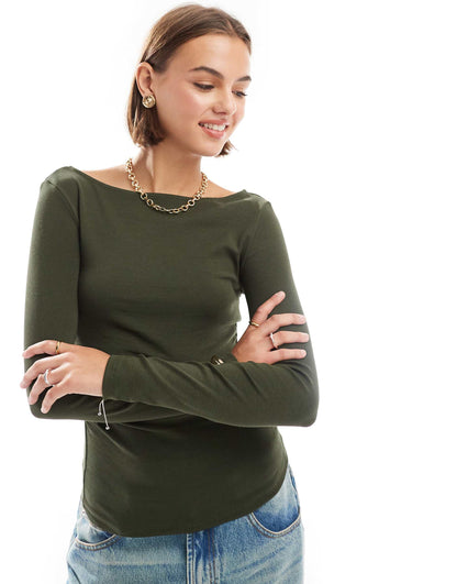 Ruched Boat Neck Top