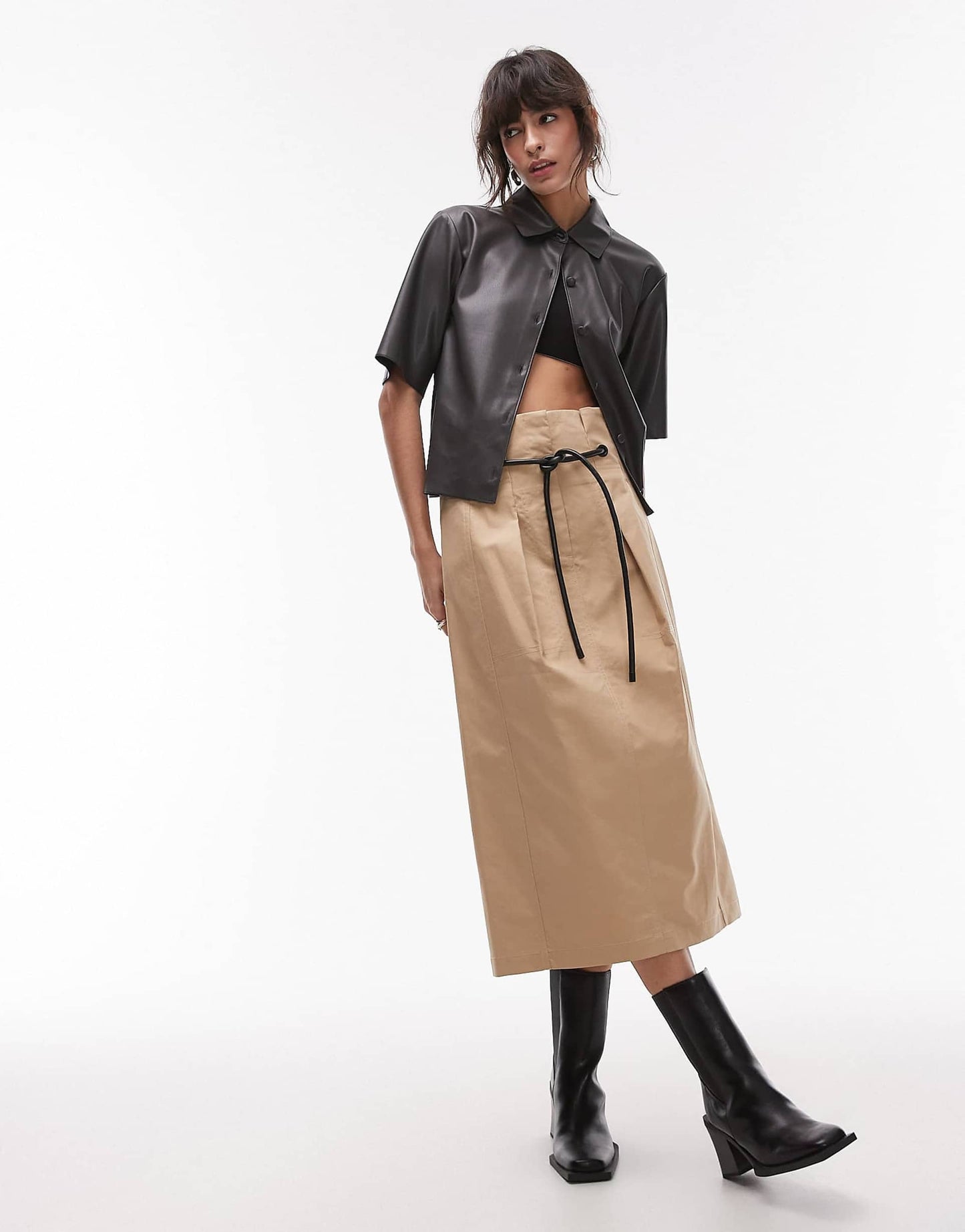 Deconstructed High Waist Belted Skirt