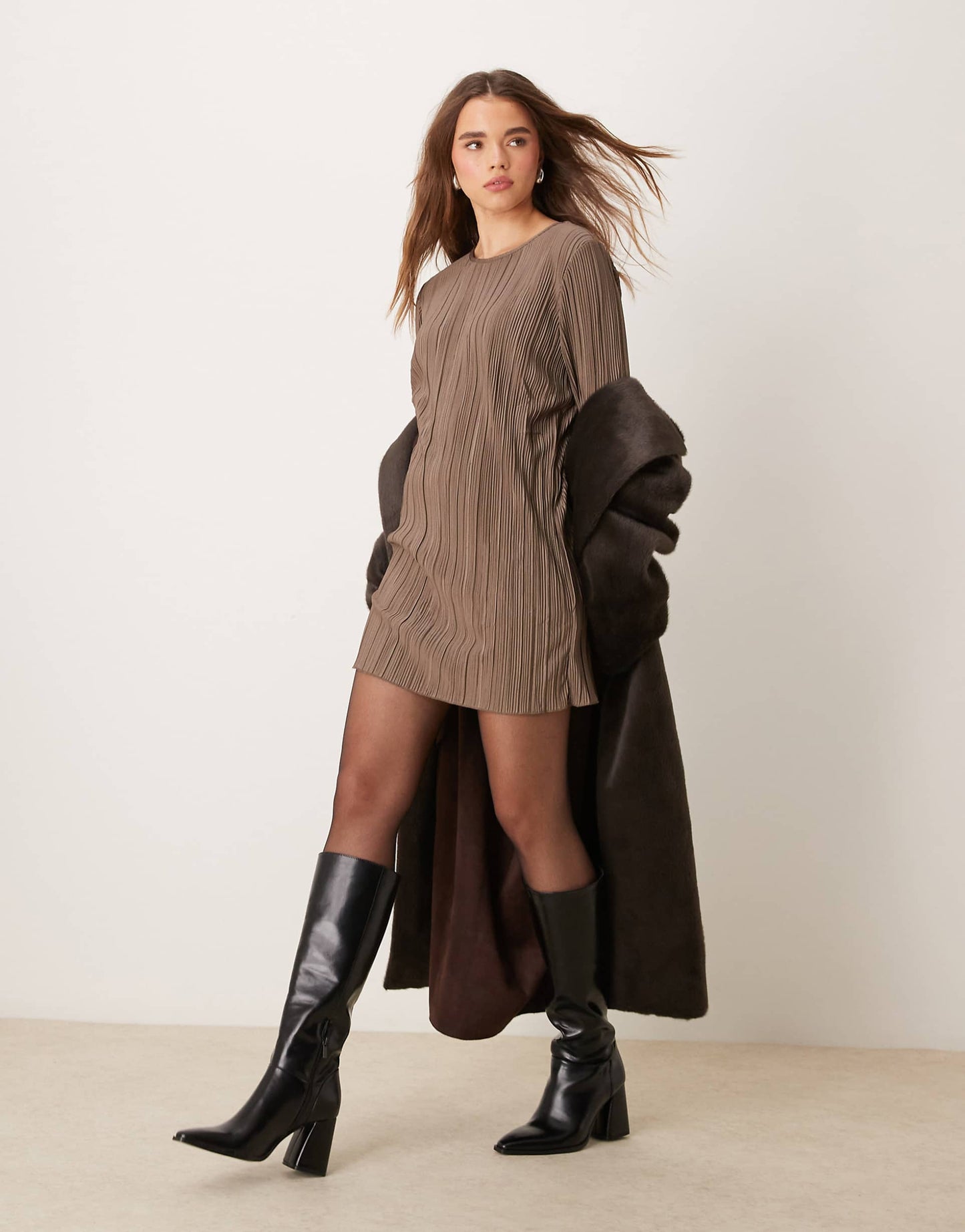 Plisse Flute Sleeves Mini Dress