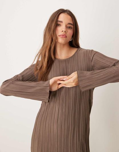 Plisse Flute Sleeves Mini Dress