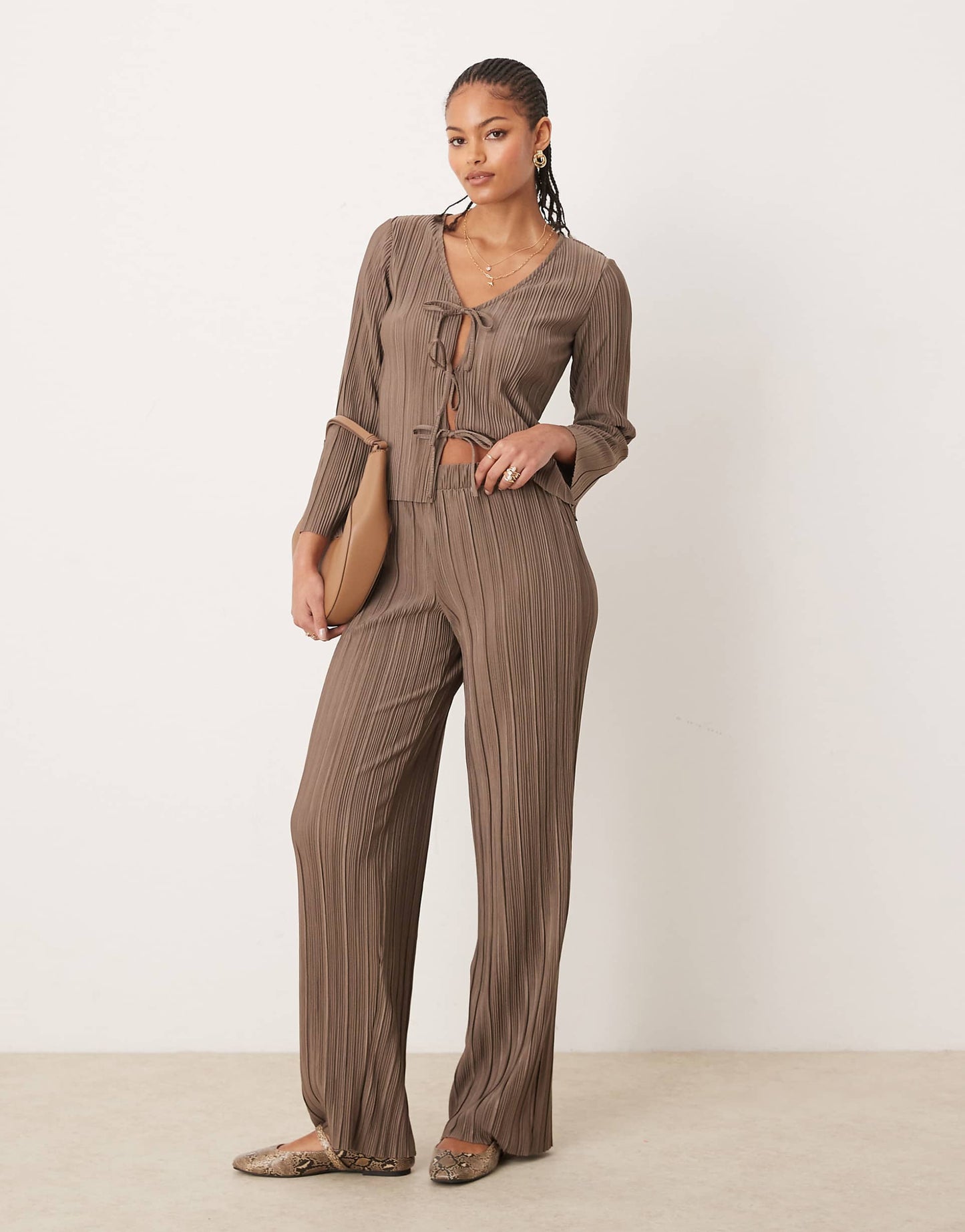 Tall Wide Leg Plisse Trousers Co-Ord