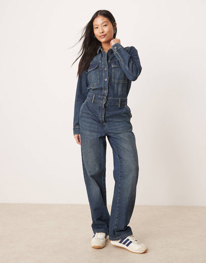 Long Sleeves Denim Jumpsuit