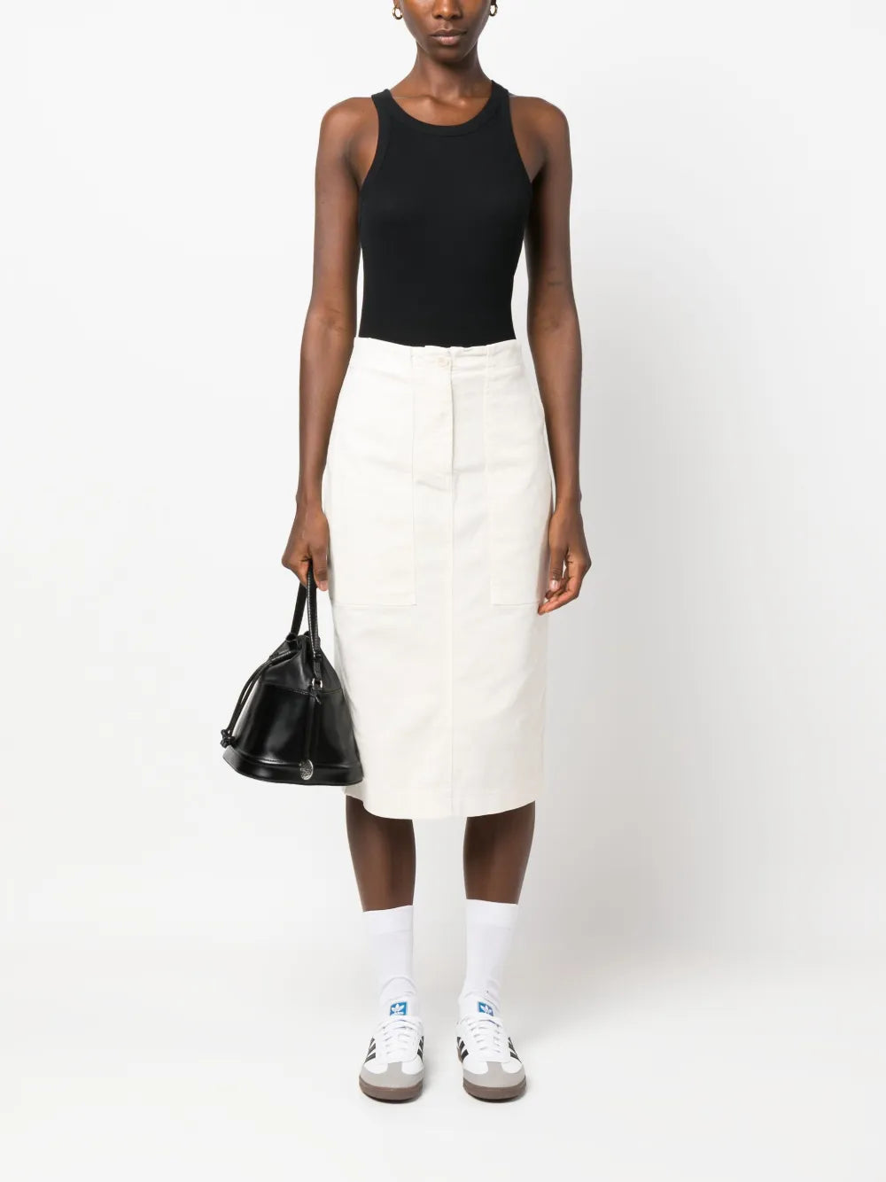 High-Waisted Cotton-Blend Skirt