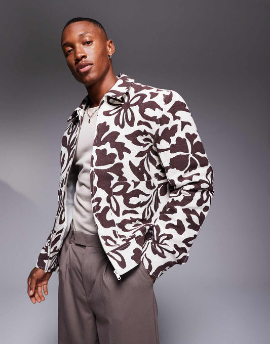 Floral Jacquard Harrington Jacket