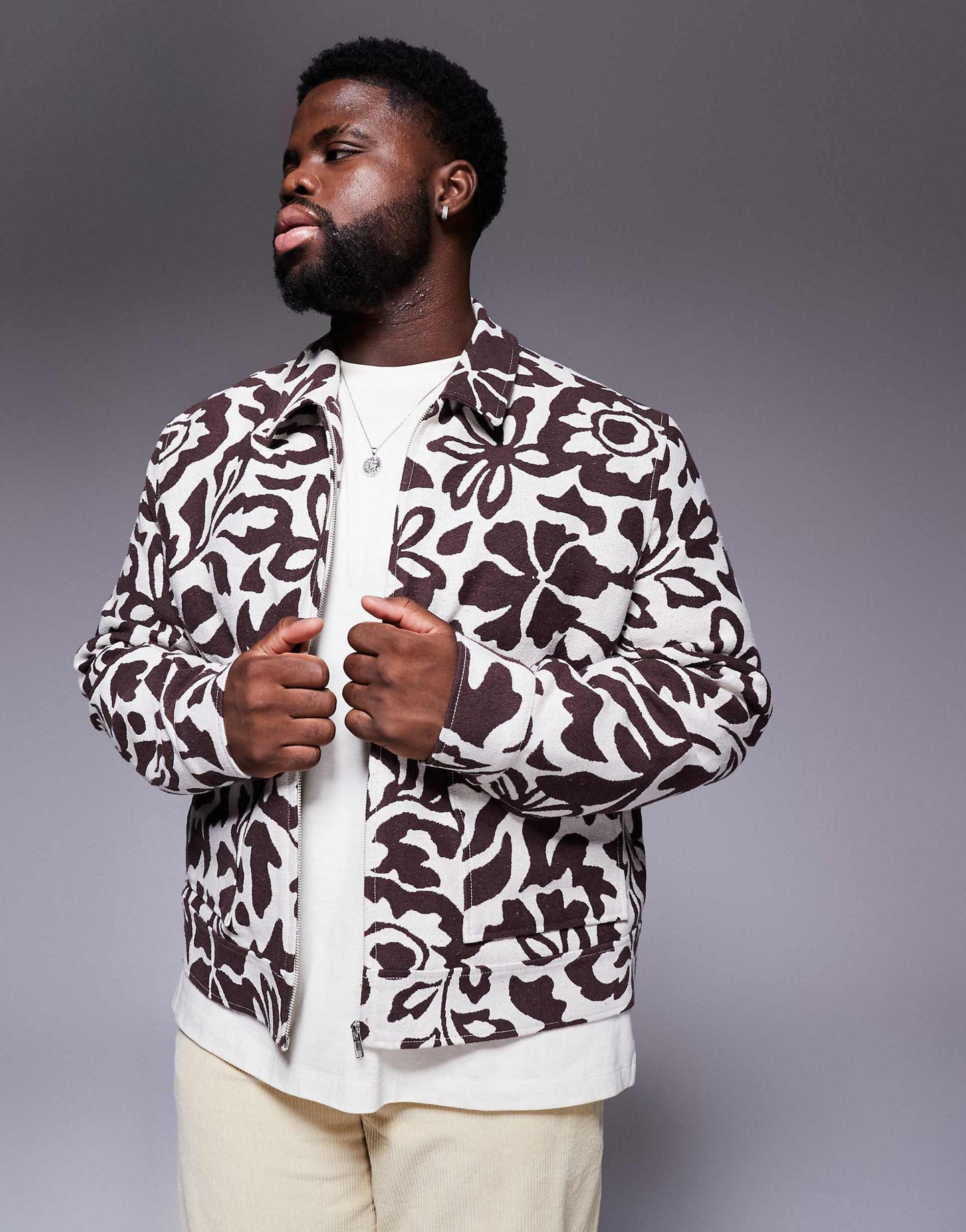 Floral Jacquard Harrington Jacket