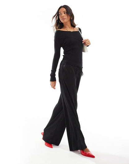 Asymmetric Rib Knit Bardot Top