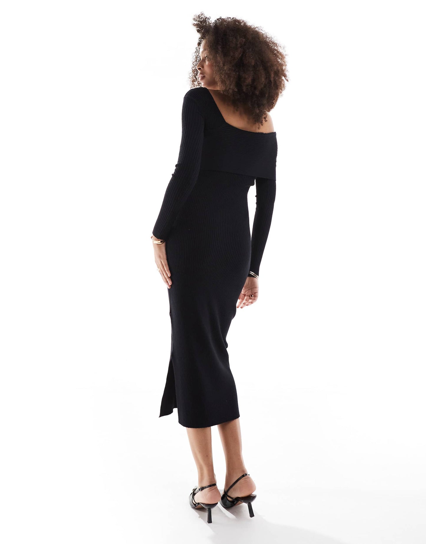 Asymmetric Rib Knit Midi Dress