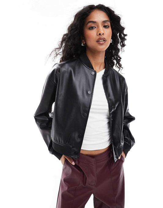 Pu Button Up Bomber Jacket