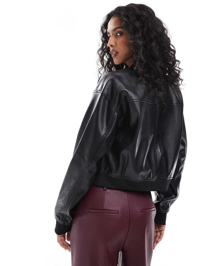Pu Button Up Bomber Jacket