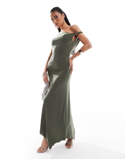 Asymmetric Neckline Midi Dress With Hanky Hem