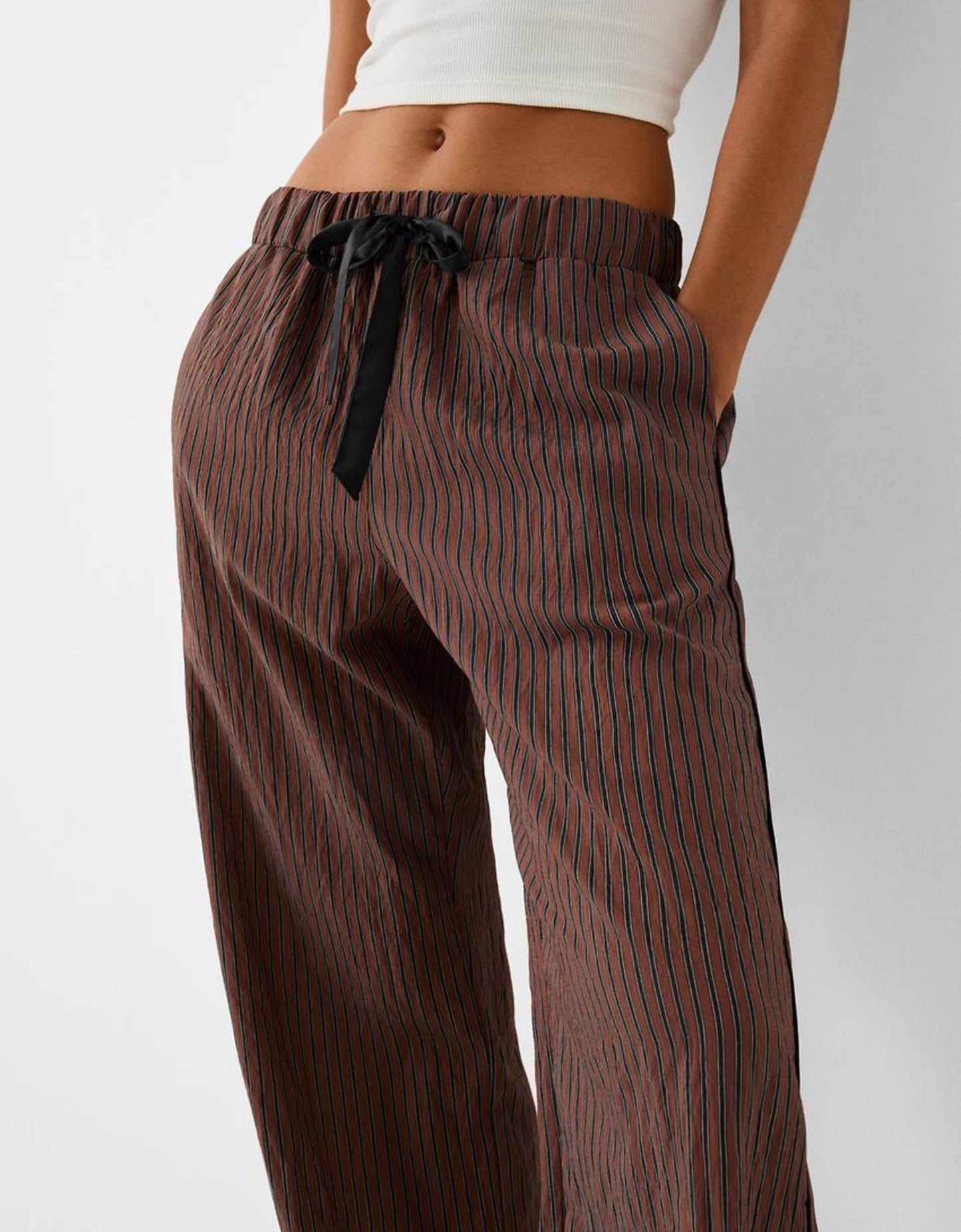 Ribbon Drawstring Waist Wide Leg Trousers