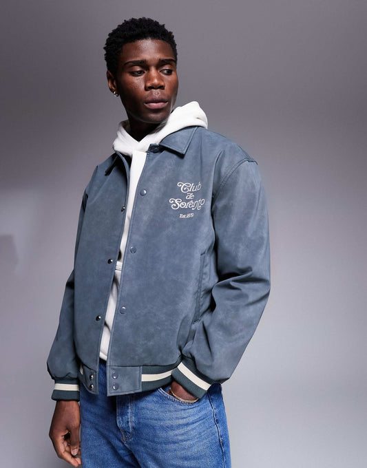 Oversized Faux Suede Varsity Jacket