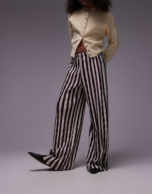 Vertical Stripe Plisse Wide Leg Trouser