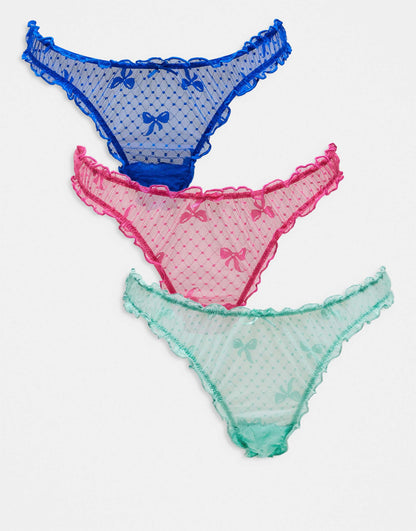 3 Pack Bow Mesh Scrunch Thongs