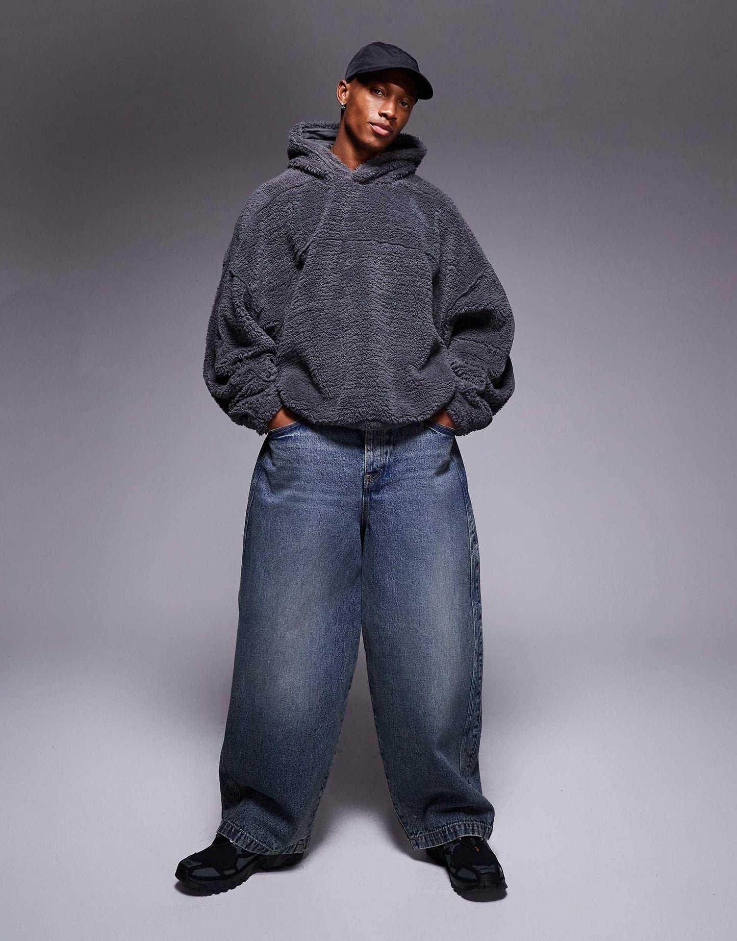 Extreme Oversized Boxy Borg Hoodie With Contrast Detail