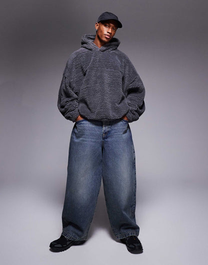 Extreme Oversized Boxy Borg Hoodie With Contrast Detail