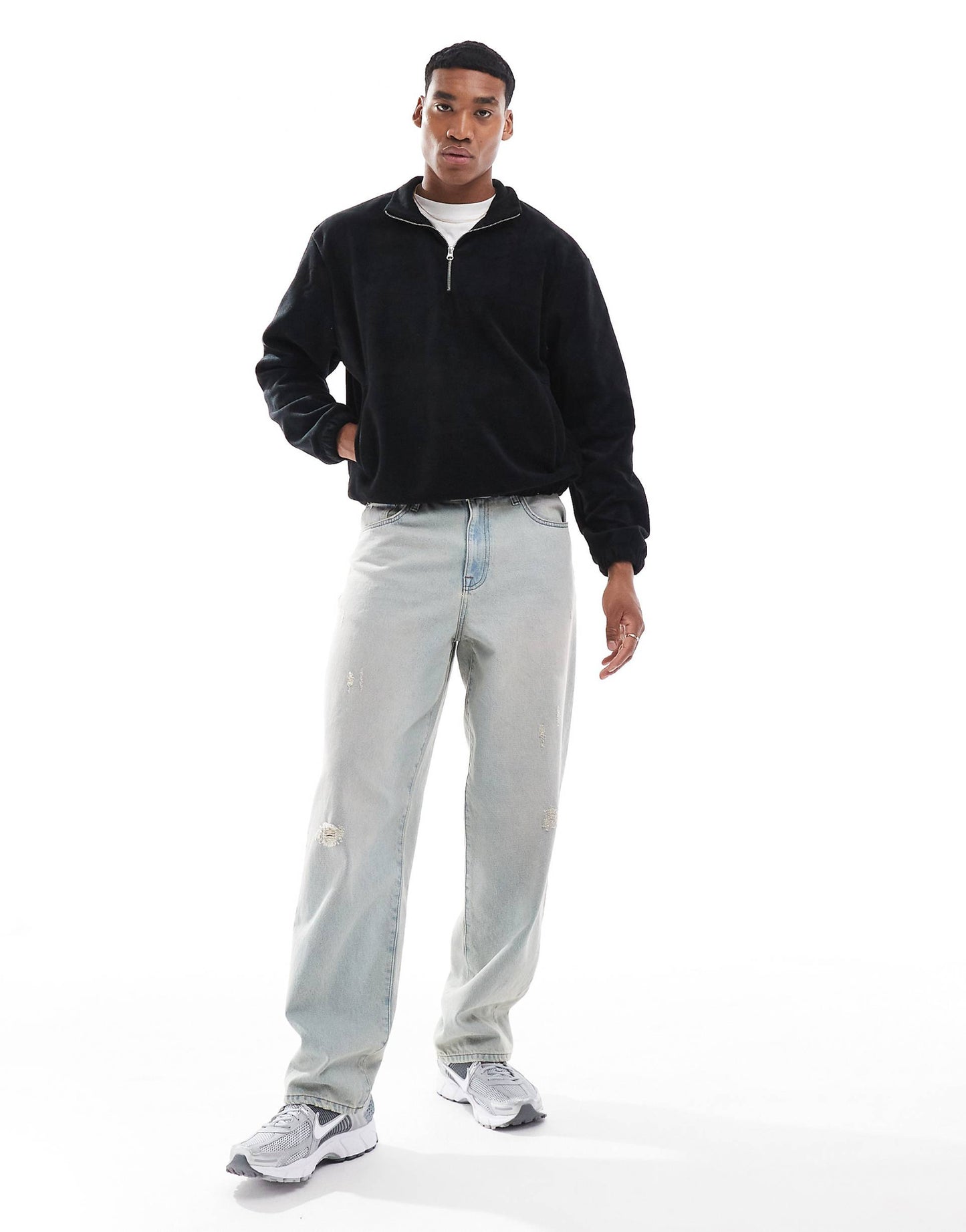 Boxy Oversized Fleece Sweatshirt With Quarter Zip And Elasticated Hem