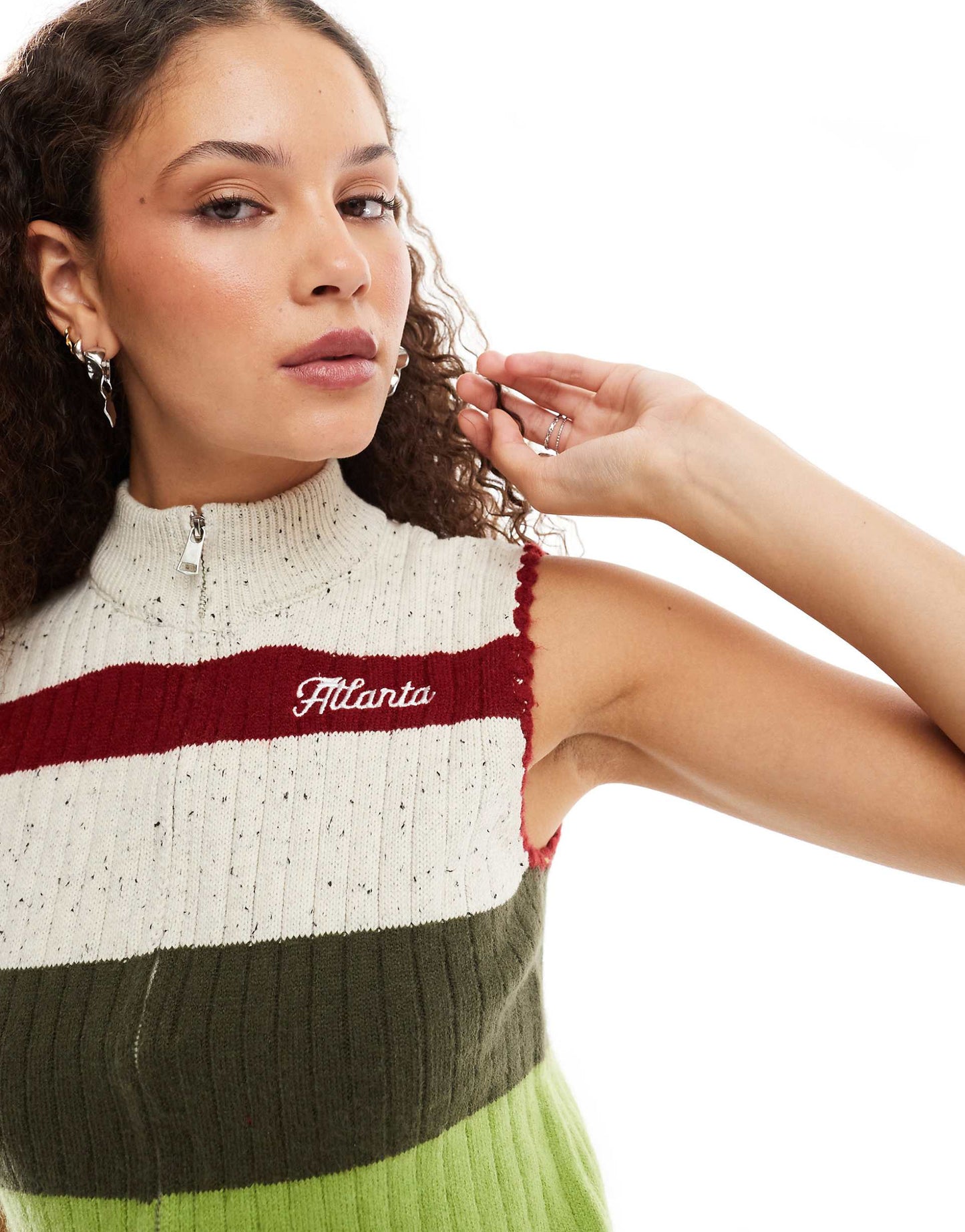 Knitted Zip Up Vest With Funnel Neck