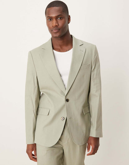 Linen Blend Slim Suit Jacket