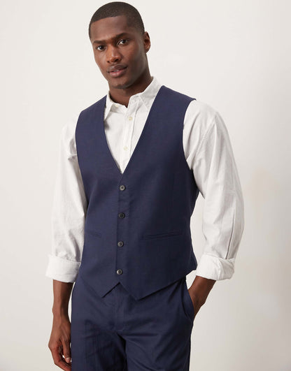 Linen Blend Slim Suit Waistcoat