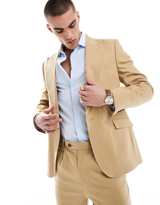 Linen Blend Slim Suit Jacket