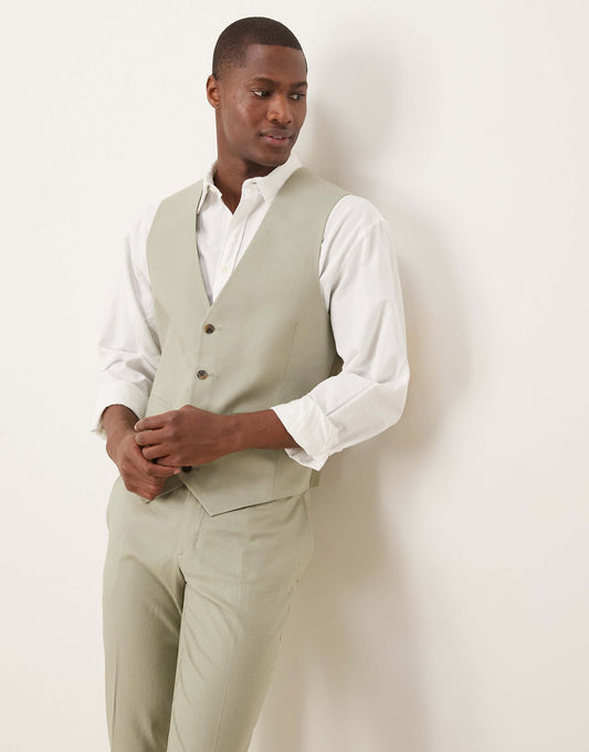 Linen Blend Slim Suit Waistcoat