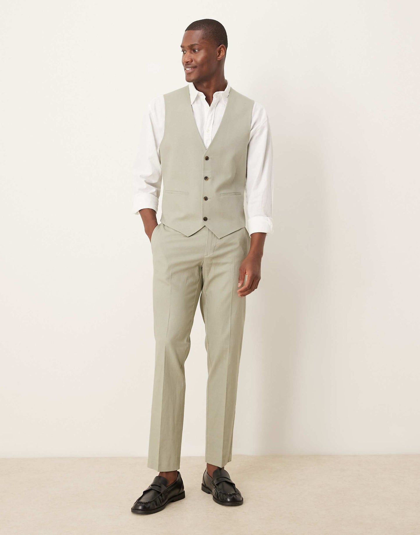 Linen Blend Slim Suit Waistcoat