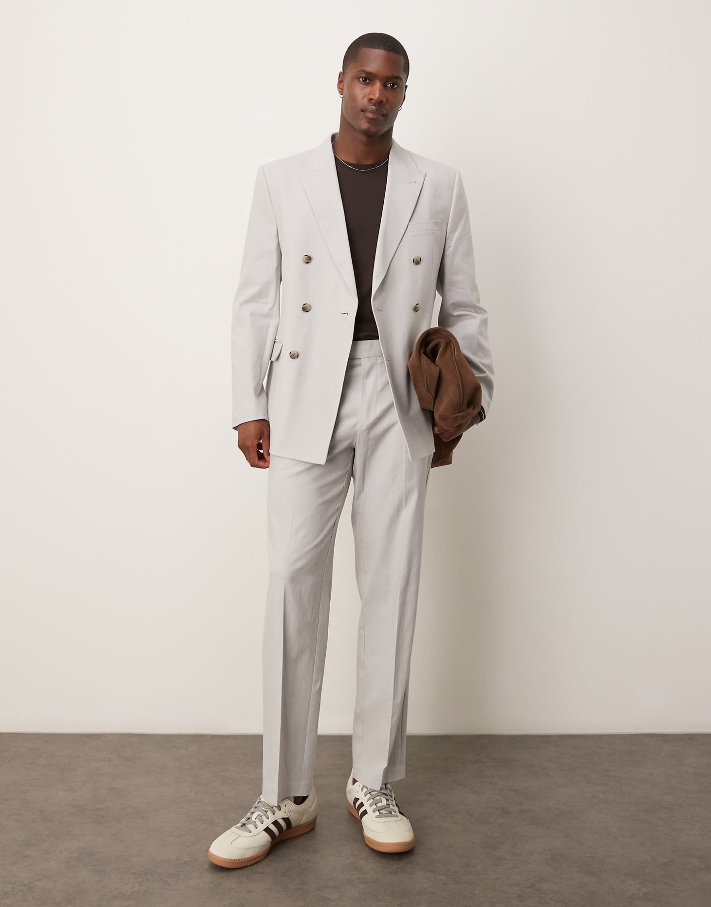Linen Blend Double Breasted Regular Suit Jacket