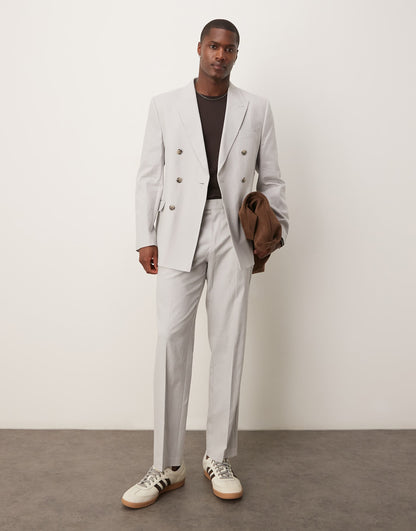 Linen Blend Double Breasted Regular Suit Jacket
