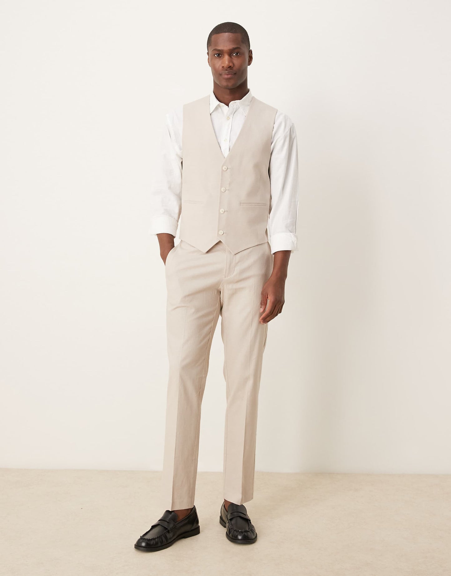 Linen Blend Skinny Suit Waistcoat