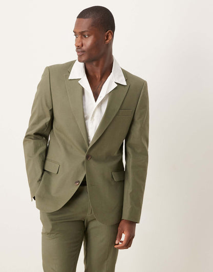 Linen Blend Skinny Suit Jacket