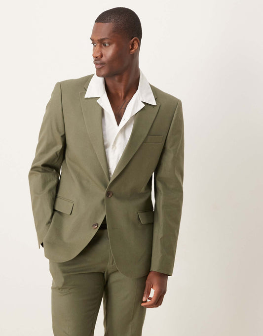 Linen Blend Skinny Suit Jacket