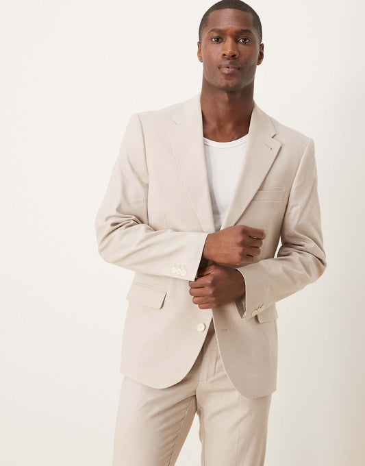 Linen Blend Skinny Suit Jacket