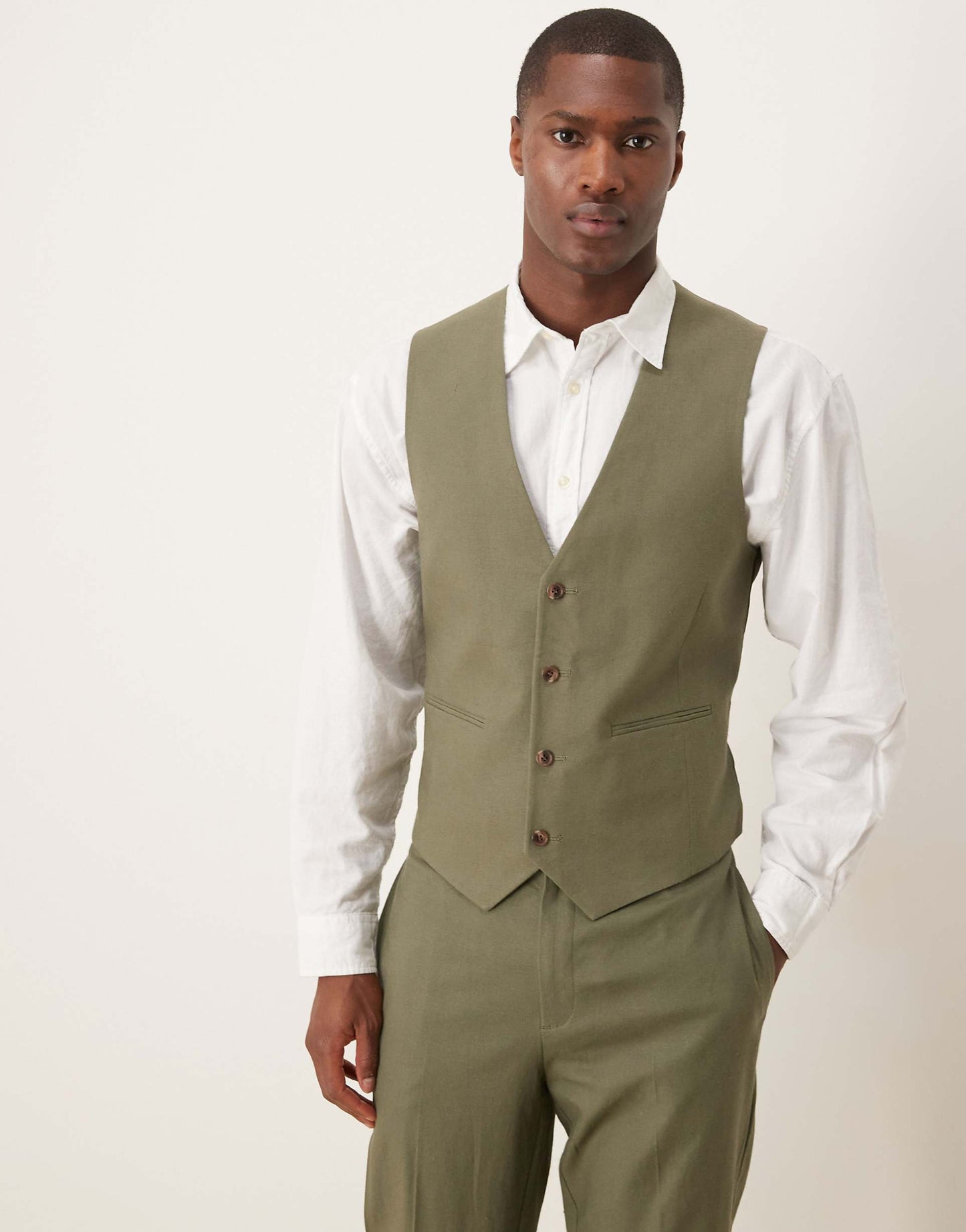 Linen Blend Skinny Suit Waistcoat