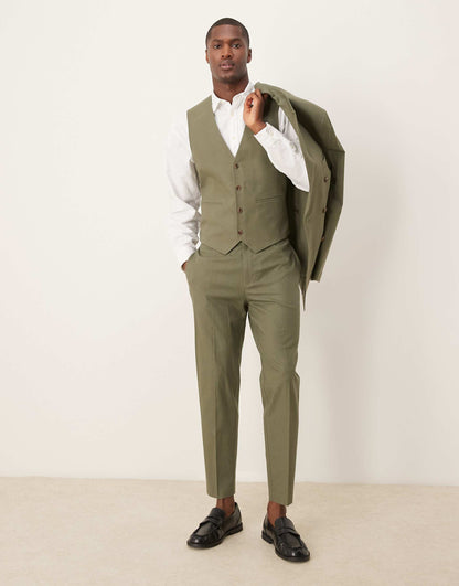 Linen Blend Skinny Suit Waistcoat