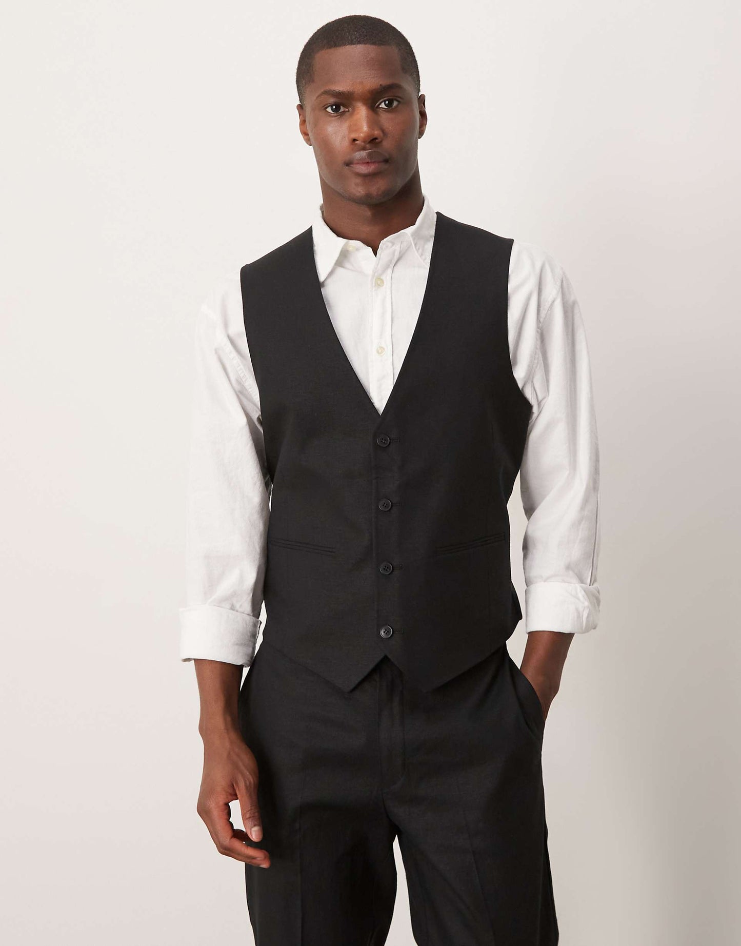 Linen Blend Slim Suit Waistcoat