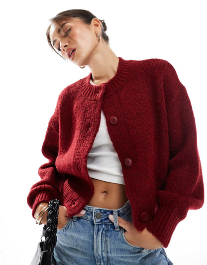 Crew Neck Loose Knit Cardigan