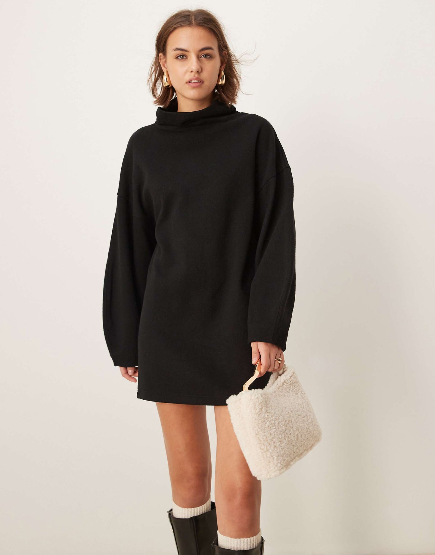 Supersoft Cocoon Sleeve Funnel Neck Mini Dress