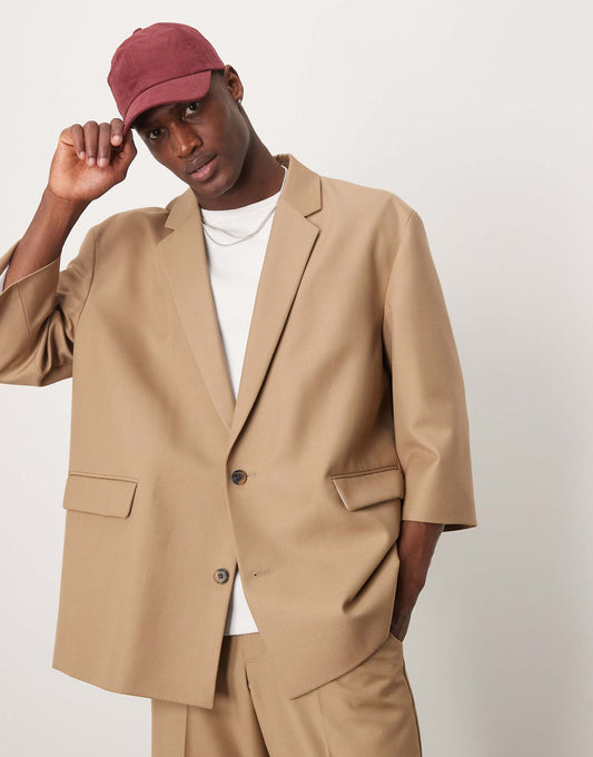 Linen Blend Oversized Half Sleeved Suit Jacket