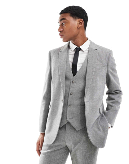 Double Breasted Slim Suit Jacket With Wool